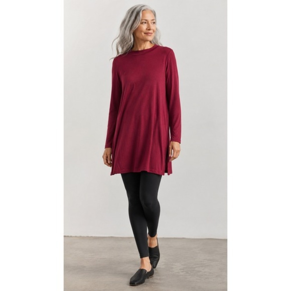 Eileenβ Fisher Magenta Mock Neck Jersey Tunic Dress M Viscose Stretch